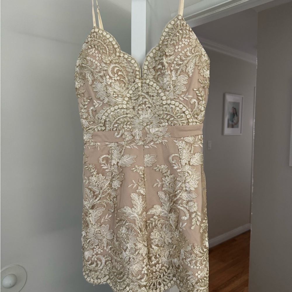 Embellished romper gold and tan